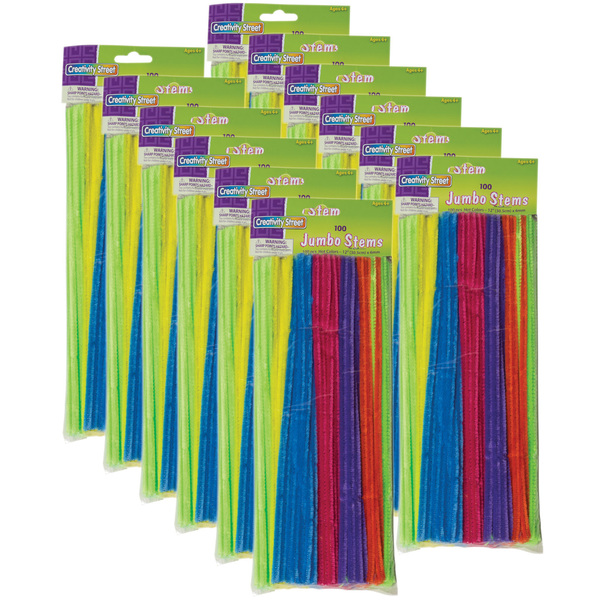 Creativity Street Jumbo Stems, Hot Assorted Colors, 12in x 6 mm, 100 Count, PK12 PAC7110-04